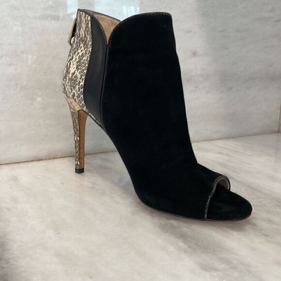 Louise Et Cie Lo-Hestia2 heels open toe booties black suede snake skin 8 - Picture 4 of 9